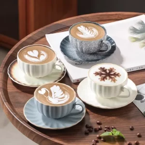 Modern Chinese 200ml Ceramic Latte Art Coffee Cup & Saucer European Retro Style Disposable Porcelain Set for Cafe & Hotel Use