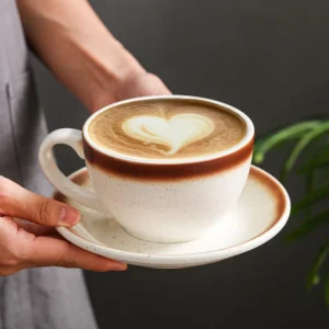 Modern Retro Japanese Style Ceramic Dinnerware Set Coffee Cup and Saucer for Latte Art Cappuccino Espresso with Gift Box