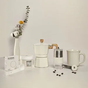 Moka Pot 6 Piece Coffee Gift Set Hand Espresso Grinder for Home Office and Camping Espresso Coffee Making Kit