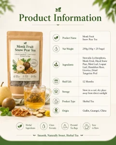 Monk Fruit Snow Pear Tea Bags Naturally Sweet Herbal Tea For Lung & Throat Health 250g