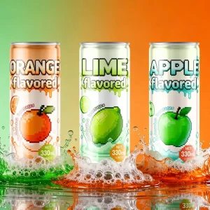 Mosaic Style Apple Orange Lime Juice Fruity Beverage Custom Private Label 330ml Sparkling Soda Carbonated Soft Drink