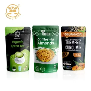 Mositure Proof Custom Matte Printed Resealable Plastic Standing Pouch Bags for Roasted Almond Nuts Green Tea Curcumin Powder