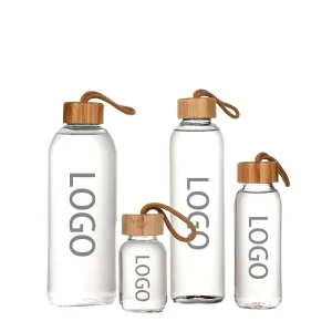 Multi Specification Custom Logo Cylinder Glass Sports Water Bottle with Bamboo Lid Transparent Cup Travel Mugs Drinkware Kitchen