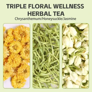 Natural Three Flowers Herbal Tea 2g X 30 Tea Bags Chrysanthemum Honeysuckle Jasmine Clear Heat Soothe Throat Support Eye Health