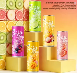 OEM Beverage HACCP Refresh Beverage Canned Low Sugar Jasmine White Tea Sparkling Peach Grapefruit Fruit Flavor Juice Tea Drink
