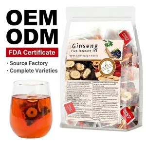OEM Private Label Ginseng Five Treasure Tea Mulberry Men’s Health Herbal Tea 20 Pyramid Tea Bags Energy Tonic Wellness Tea 250g