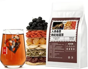 Organic Ginseng Mulberry Goji Berry & Longan Herbal Dried Fruit Tea Handcrafted 100g 5g 20 Bags Health Tea 12 Months Shelf Life
