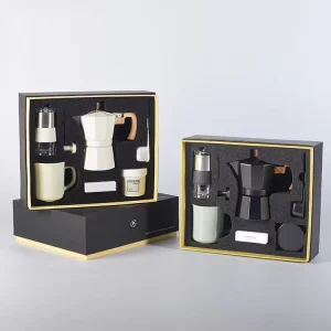 Personalized Ceramic Mini Coffee Maker Set 6 Pieces 16oz Manual Coffee Brewing Kit Collapsible Portable Moka Pot Gift Set Box