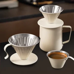 Portable Pour Over Coffee Dripper Stainless Steel Reusable Filter Holder Manual Brewing Cone for Home Office Camping Outdoor