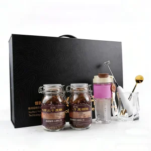 Premium Black Gift Box Packaging 100g Arabica Freeze Dried Instant Coffee Powder With Cup Foaming Device Spoon for Gift