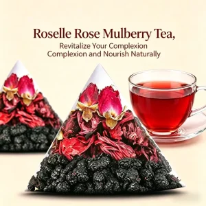 Premium Hibiscus Rose Mulberry Tea Gift Pack Pyramid Bags Antioxidant Rich Herbal Tea for Women’s Health 20 Bags