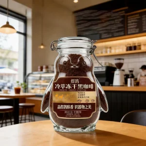 Premium Instant Coffee 100g Arabica Freeze Dried Coffee with Penguin Cartoon Glass Jar