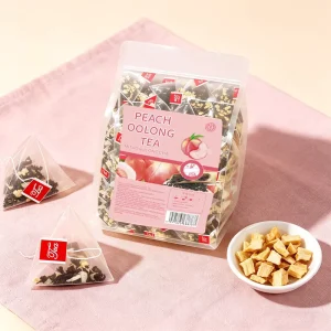 Premium Private Label Peach Herbal Tea Bags OEM Custom Blended Sugar Free Caffeine Free 75g Pyramid Bags