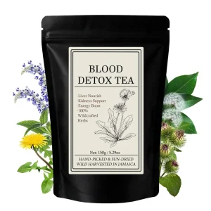 Private Label Blood Detox Tea Viral Trending Jamaican Wildcrafted Herbs Natural Liver Kidney Cleanse Herbal Leaf Tea 150g Bag