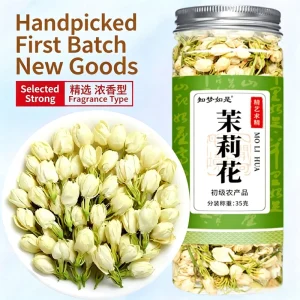 Pure Jasmine Tea Tin for Office Gift 35g Loose Dried Jasmine Natural Stress Relief Herbal Tea Caffeine Free for Daily Sip Focus