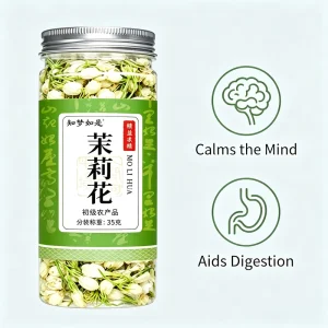 Pure Jasmine Tea for Clear Skin Detox 35g Loose Jasmine Flowers Natural Herbal Tea for Acne Relief Metabolism Caffeine Free Tin