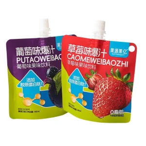 Refreshing Grape Strawberry Plastic Food Packaging Small Bags Flavored Drinks Stand up Spout Pouch