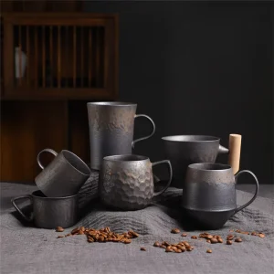 Retro Rust Glaze Ceramic Cup with Wood Handgrip Coffee Mugs for Home Office Camping for Milk Tea