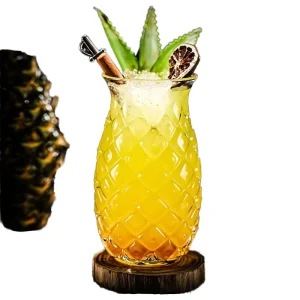 Round Clear Lead Free Custom Logo Tiki Pineapple Shaped Drinking Cocktail Glass Cup for Beer Wine Whisky Juice