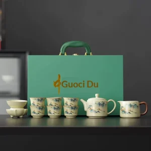 Ru Kiln Ceramic Kung Fu Tea Set 10 Piece with Fair Cup Tea Tray Lid Bowl Handmade Porcelain Teaware for Tea Ceremony Home Use