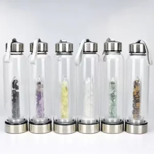 Silver Cap Gold Glass Water Bottle Premium Crystal Crafts Healing Energy Bottle for Gift