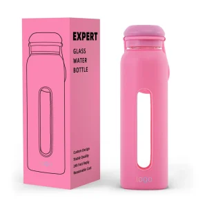 Sport Glass Water Bottle with Silicone Sleeve Eco Friendly Customizable Color Logo Printing Silicone Sleeve Handle