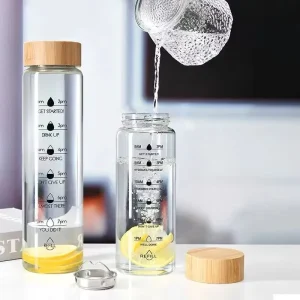 Sports Water Bottle Transparent Glass 700/1000ml Fashionable Cycle Bike Design Unisex Wooden Lids Travel