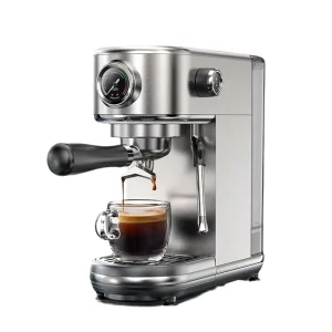 Stainless Steel Electric Espresso Coffee Machine with Manual Milk Frother Semi Automatic Simple Style for Home Office Hotel Use