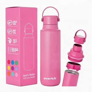 Stainless Steel Water Bottle Vacuum Insulated Water Bottle BPA Free 12H Hot 24H Cold With Integrated Handle & Fruit Grid