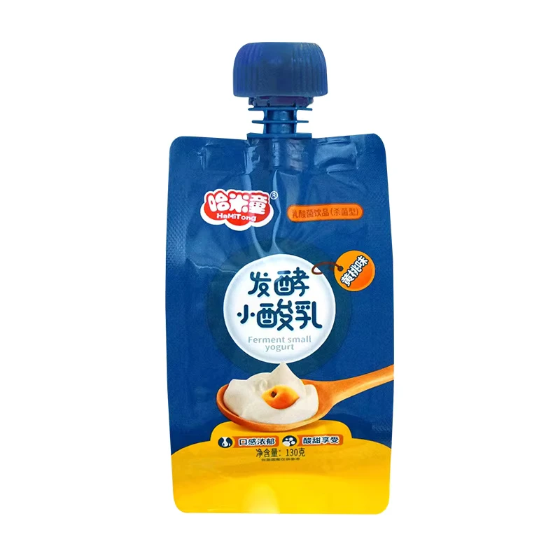 Stand up PET Pouch Fermented Yogurt Juice Straw Available Strawberry Peach Original Flavors Food Grade Liquid Lid Custom