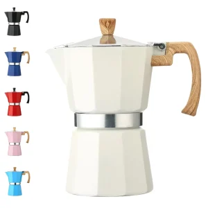 Stovetop Espresso Mokapot Italy Custom Express Top Classic Aluminum 6 Cups Italian Coffee Maker Moka Pot White