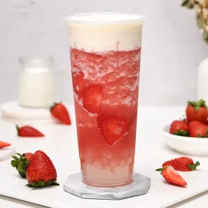 Strawberry Smoothie With Cheese Milk Cover Bubble Tea Ingredients Strawberry Jam Smoothies Powder Fructose Syrup Cheese Powder