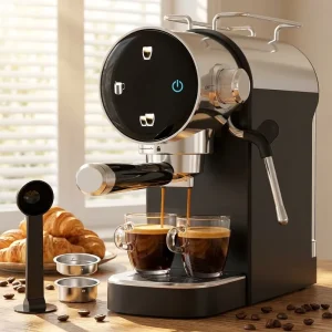 Stylish Home Espresso Maker with Stainless Steel Housing Decoration Colorful Touch Panel Control for Small Kitchen