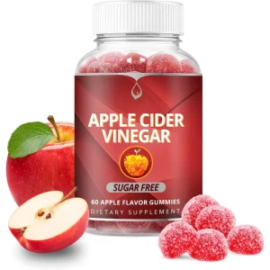 Sugar Free Organic Apple Cider Vinegar Gummy Candy Apple Flavor Vitamin E Daily Digestive Wellness Energy Support Adult 60 Count