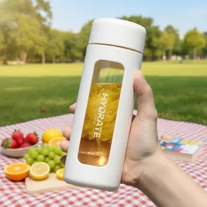 Travel Outdoor Water Bottles 380ml Custom Clear Borosilicate Glass Water Bottle