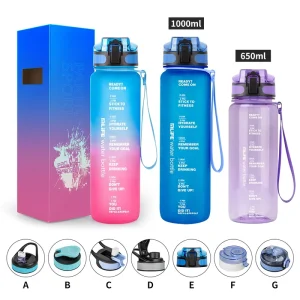 Tritanan Water Bottle with Time Marking Fitness and Exercise Leak proof Drinking Bottle Optional Bottle Cap Style