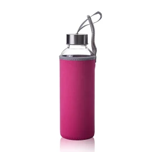 Ubily Hand made Clear Heart Pattern Glass Large Capacity Water Drinking Bottle Screw Lid 300ml 400ml 500ml Microwave