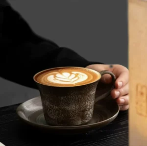 Vintage Retro Italian Style Latte Texture Latte Art Ceramic Coffee Cup