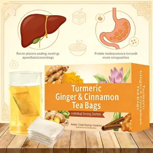 WANFU Turmeric Ginger Cinnamon Tea Bags Individually Wrapped Gut Health Warmth Boost Digestive Comfort Daily