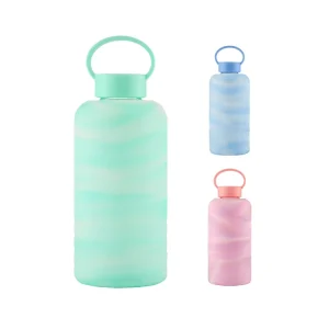 Water Bottle with High Temperature Resistance Color Insulation Sleeve Portable Handle 1000ml Daily Glass Water Bottle