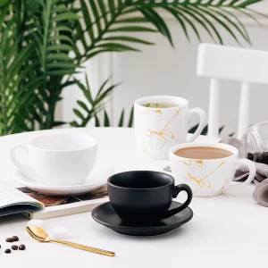 White Black Thickened Ceramic Espresso Coffee Cups & Saucers Set Italian style Concentrated Simple Large mouth Exquisite Modern