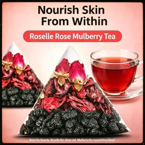 Women’s Wellness Hibiscus Rose Mulberry Tea for Cycle Natural Herbal Pyramid Tea Bags for Hormonal Balance 20 Bags