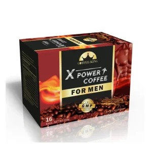 X Power Premium Grade Caffeinated Neutral Black Maca Instant Coffee for Men 12.5g X16 Sachets Box Packaging