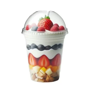 Yogurt with Mix Fruit Takeaway Container Single Wall 16oz Disposable Plastic Cups with Fitting Lids