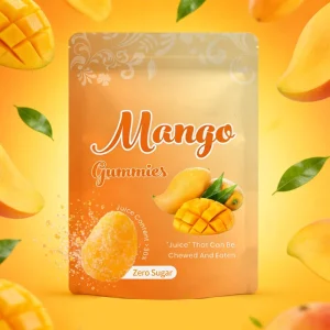 Zero Sugar Mango Gummies With 30% Real Juice Zero Fat Non-Sticky Chewy Candy For Kids & Adults